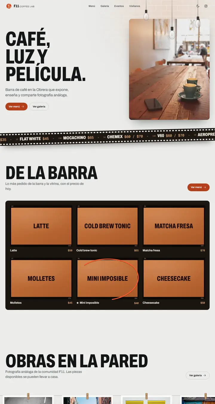Screenshot of the F11 Coffee Lab website