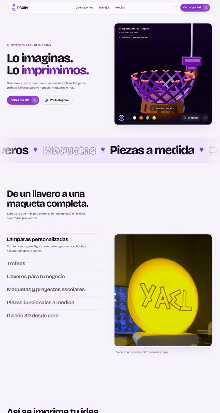 Screenshot of the PROIN website