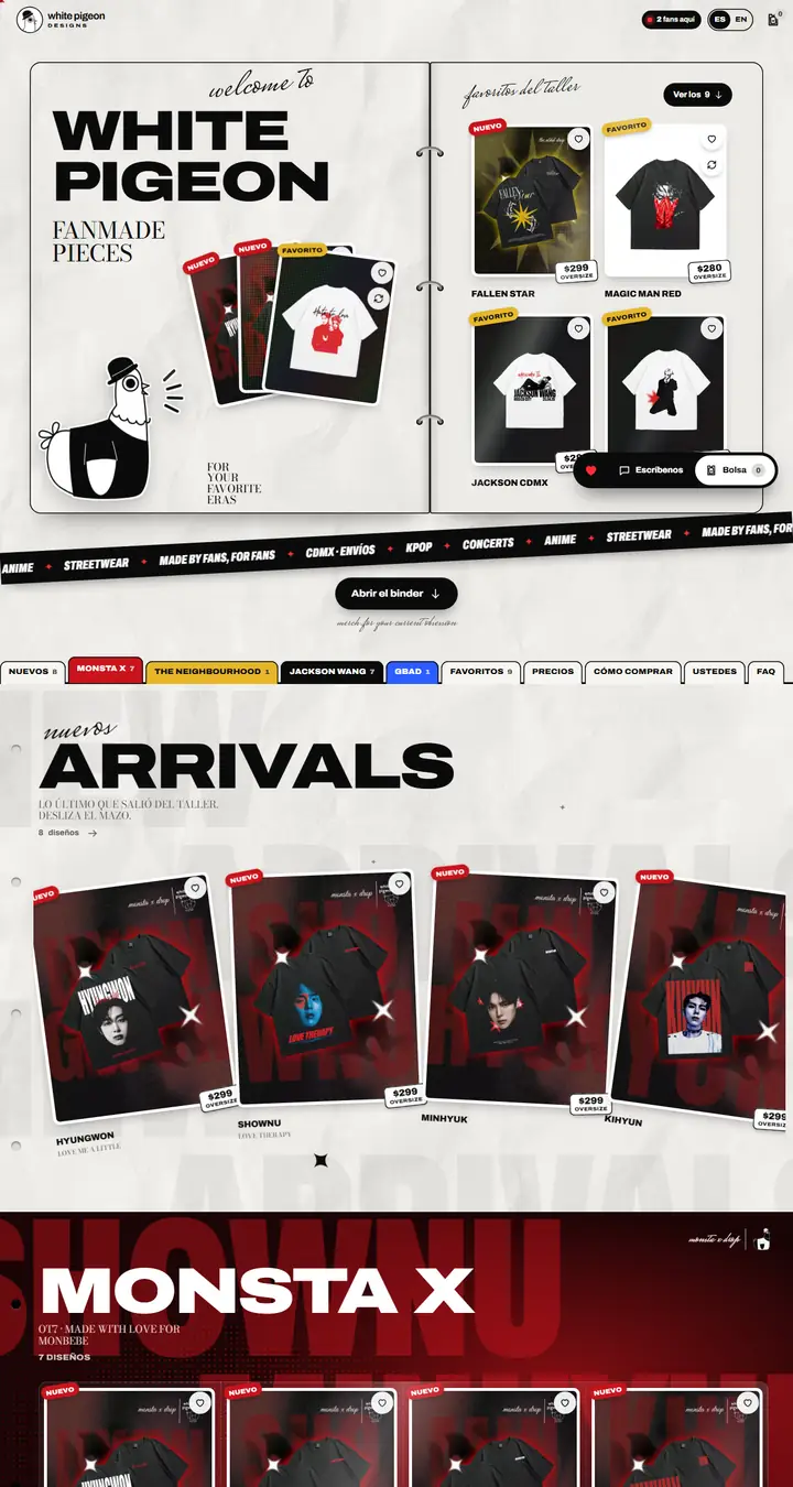 Screenshot of the White Pigeon website